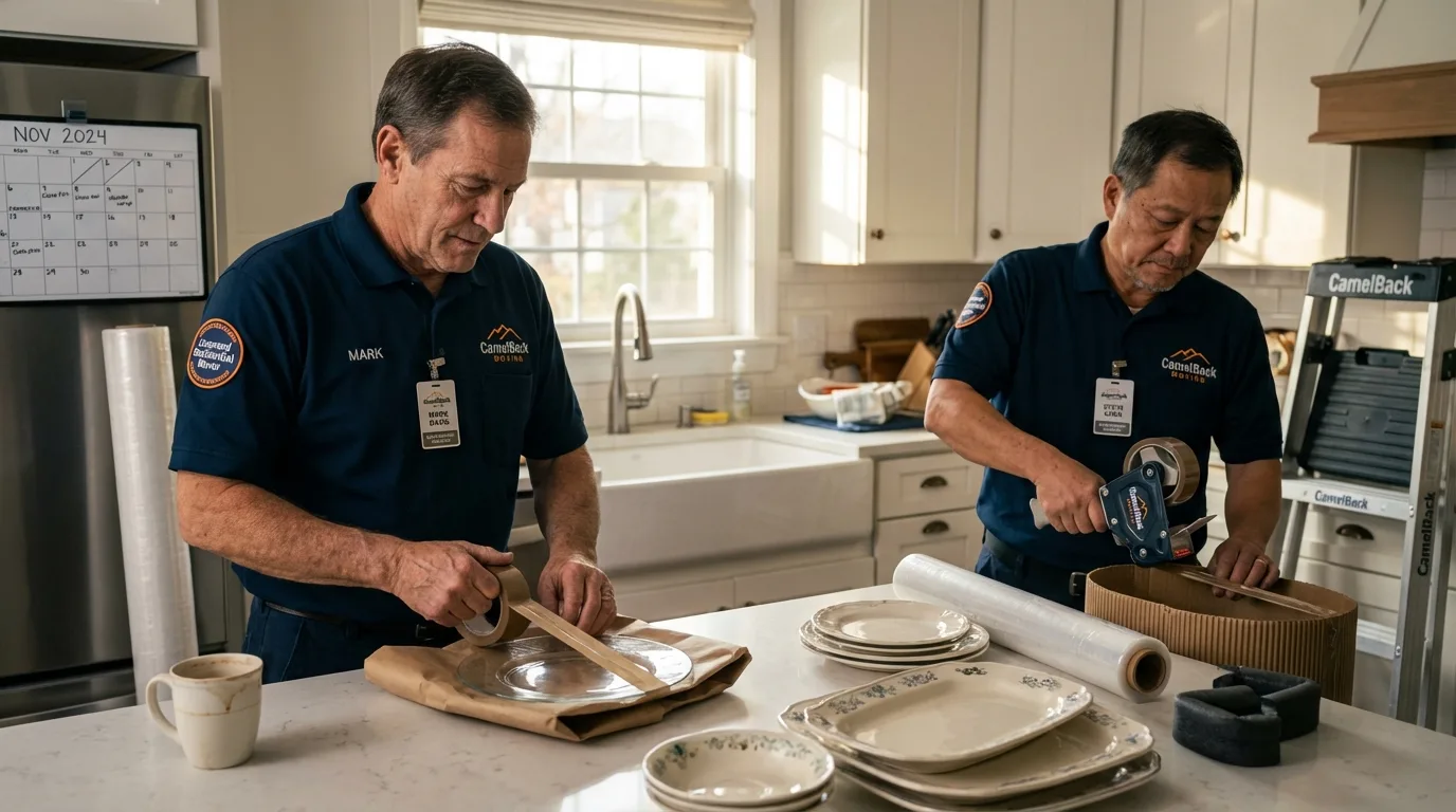Professional crew packing kitchen dishware in Coalfield, TN